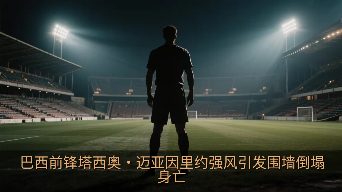 夜间灯光下的足球场和高大中锋球员剪影